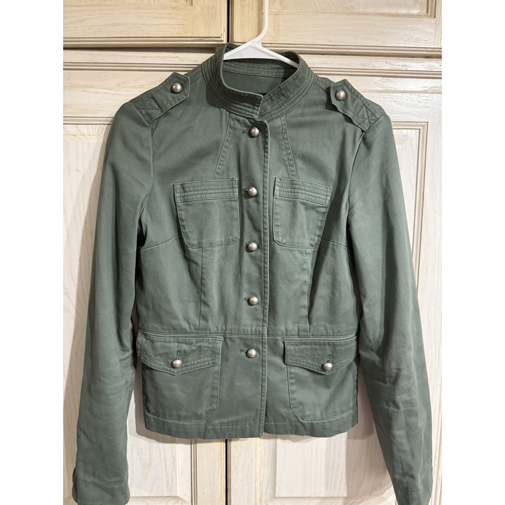 MOSSIMO Jacket Women Stretch Army Green Military Button Up Pockets Small Grunge